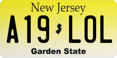NJ license plate A19LOL