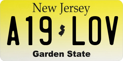 NJ license plate A19LOV