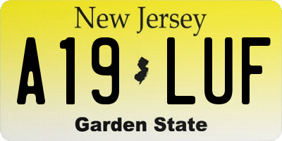 NJ license plate A19LUF