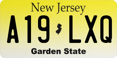 NJ license plate A19LXQ
