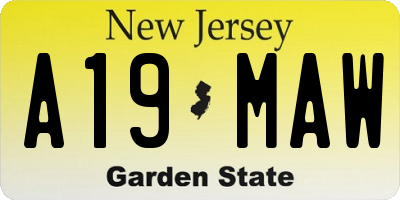 NJ license plate A19MAW
