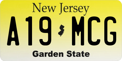 NJ license plate A19MCG