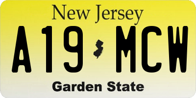 NJ license plate A19MCW