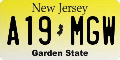 NJ license plate A19MGW