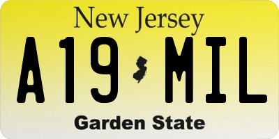 NJ license plate A19MIL