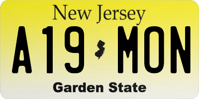 NJ license plate A19MON