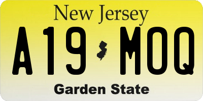 NJ license plate A19MOQ