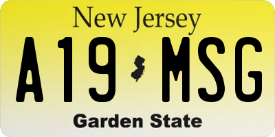 NJ license plate A19MSG