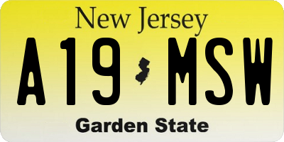 NJ license plate A19MSW