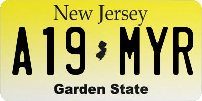 NJ license plate A19MYR