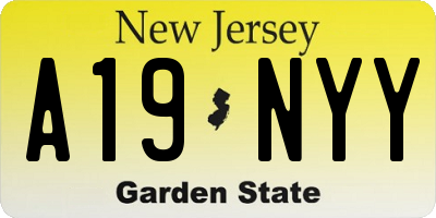 NJ license plate A19NYY