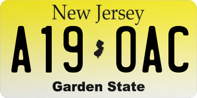 NJ license plate A19OAC