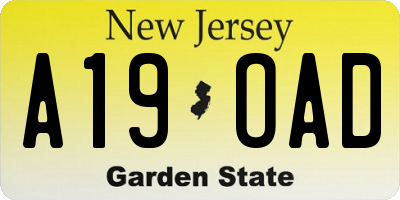 NJ license plate A19OAD