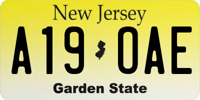 NJ license plate A19OAE