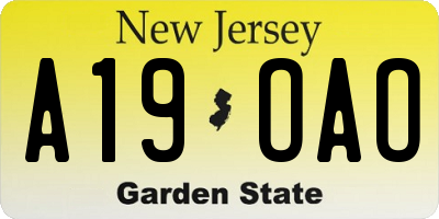 NJ license plate A19OAO