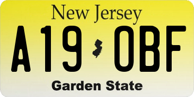 NJ license plate A19OBF