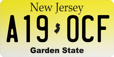NJ license plate A19OCF