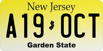 NJ license plate A19OCT