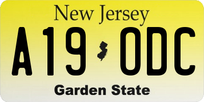 NJ license plate A19ODC