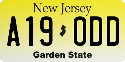 NJ license plate A19ODD