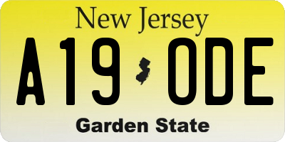 NJ license plate A19ODE