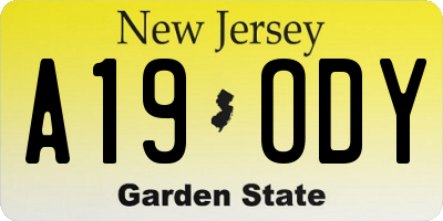 NJ license plate A19ODY