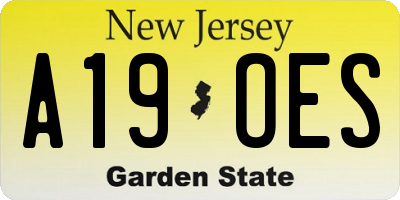 NJ license plate A19OES