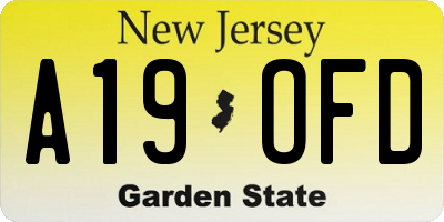 NJ license plate A19OFD