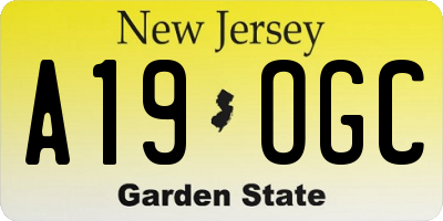 NJ license plate A19OGC