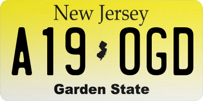 NJ license plate A19OGD