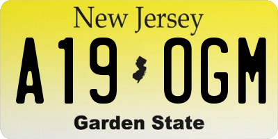 NJ license plate A19OGM