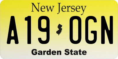 NJ license plate A19OGN