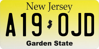 NJ license plate A19OJD