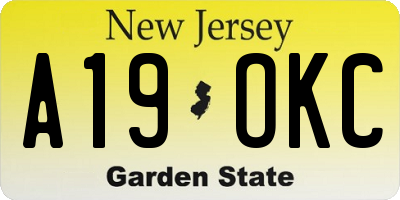 NJ license plate A19OKC