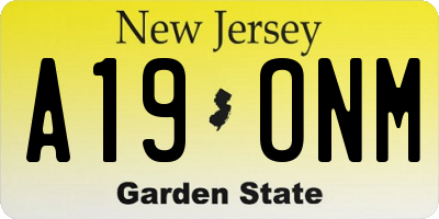 NJ license plate A19ONM