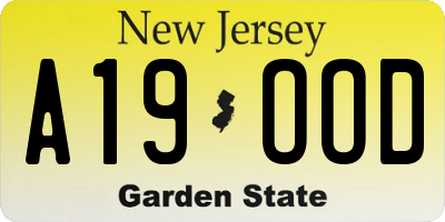 NJ license plate A19OOD
