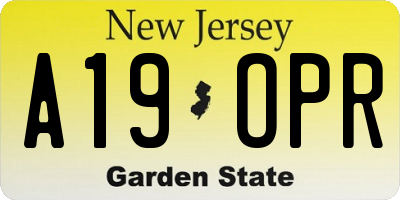 NJ license plate A19OPR