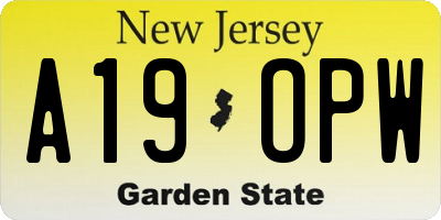 NJ license plate A19OPW