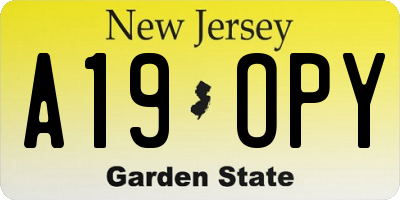 NJ license plate A19OPY