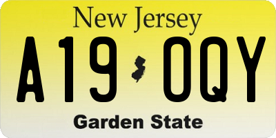 NJ license plate A19OQY