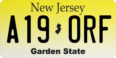 NJ license plate A19ORF