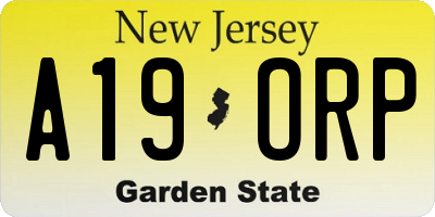 NJ license plate A19ORP