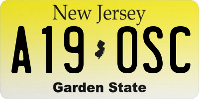 NJ license plate A19OSC