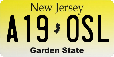 NJ license plate A19OSL