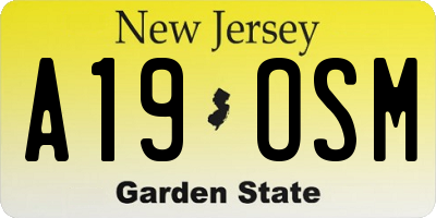 NJ license plate A19OSM