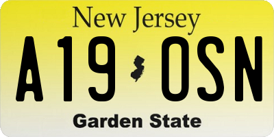 NJ license plate A19OSN