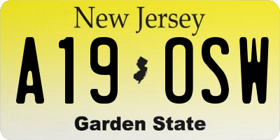 NJ license plate A19OSW