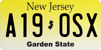 NJ license plate A19OSX