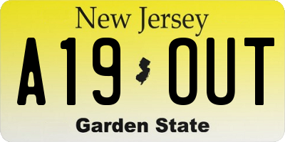 NJ license plate A19OUT