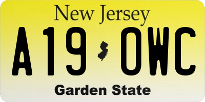 NJ license plate A19OWC